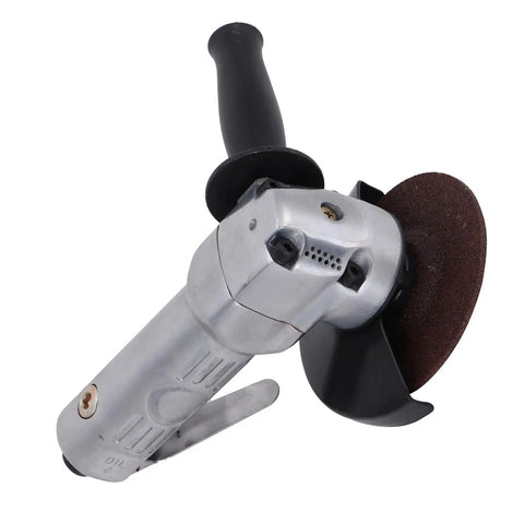 Kickass Pneumatic Angle Grinder With Hella Smooth Variable Speed Trigger And Trade Ready Build For Lightning Fast Grinding And Precision Cutting On Job Sites Or Garage Workbench Setups Daily, featuring a metal build and 100mm pad.