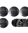 Top Shelf American USA Flag Wheel Center Caps For Chevrolet GMC Colorado Yukon Sierra 3.25 Inch Rim Hub Covers displayed in black design.