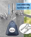 M6 Heavy Duty Concrete Wall Hook Set 304 Stainless Steel Concrete Anchor Bolts Expansion Wall Mount Hooks For Concrete Walls 5 Pack Rust Resistant Indoor Outdoor Supports Up To 264 Pounds 120 Kilograms shown installed on concrete wall.