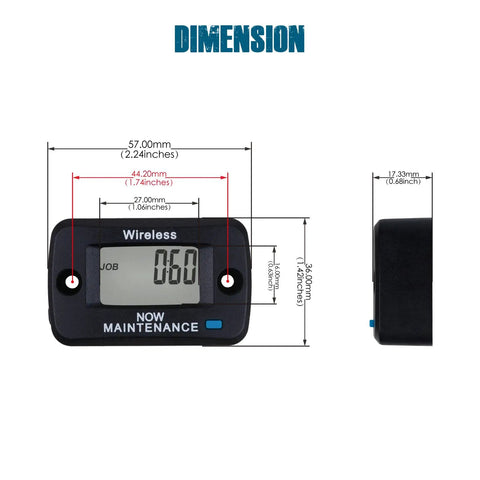Digital Vibration Activated Hour Meter Gauge For Engine Hours Tracking And Maintenance Scheduling Keeps Tabs On Total And Run Time With Resettable Previous Hours Five Independent Maintenance Channels, 57.00mm size