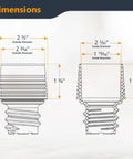 Diagram showing dimensions of quick-change adapters for 16 Foot Vacuum Hose Kit with Quick Change Adapters and Threaded Coupler for Dust Collection System.