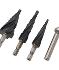Heavy Duty Step Drill Bits With 4 Spiral Flutes Made From M35 Cobalt for Smoother Drilling In Metal Wood And Plastic With Quick Size Removal For Stainless Steel And Aluminum Jobs, 4-piece set