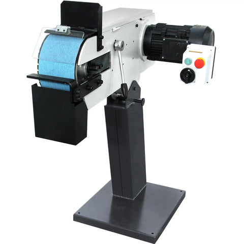 Pro Grade Industrial Belt Grinder Built Tough Shop Workhorse Featuring A Wide 6 X 79 Inch Belt And Dual Speed Control, side view showing motor and controls.
