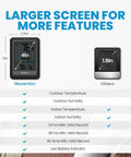 Indoor Outdoor Thermometer Wireless Weather Station With Comfort Indicator For Home And Patio Real Time Indoor Outdoor Temperature And Humidity Readings With One Sensor Easy Setup No Fuss Black displaying size comparison and features.