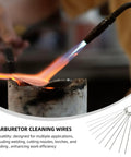Six Piece Stainless Steel Welding Tip Cleaning Needles Set, 4.13 Inch Fine Precision Nozzle Cleaners in use with gas torch.