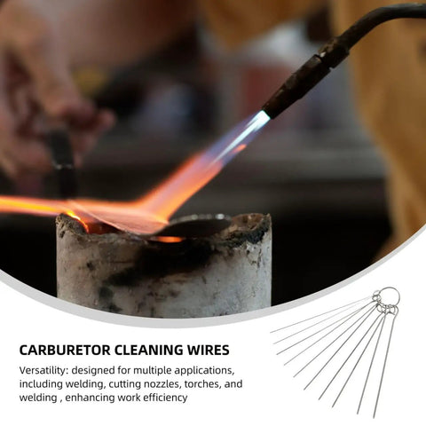 Six Piece Stainless Steel Welding Tip Cleaning Needles Set, 4.13 Inch Fine Precision Nozzle Cleaners in use with gas torch.