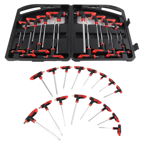 Top Notch 16 Piece Pro T Handle Hex Key Wrench Set With Ball Ends For Tight Spots Heavy Duty Chrome Vanadium Steel Tools Perfect For Auto Repair And Home Boss Jobs No More Stripping Screws. 16-piece T-handle hex key set in case