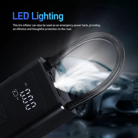 Plug And Play 150 Psi Tire Inflator Fast Fill Air Compressor Digital Gauge Auto Shut Off Pocket Power Tool with LED light.
