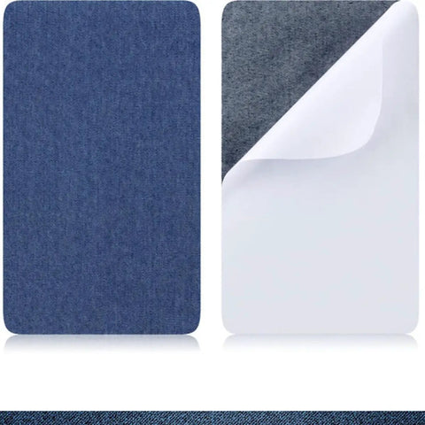 Badass Adhesive Jean Repair Patches 5 Piece Set Featuring Rad Designs showcasing denim textures, ideal for quick repairs.