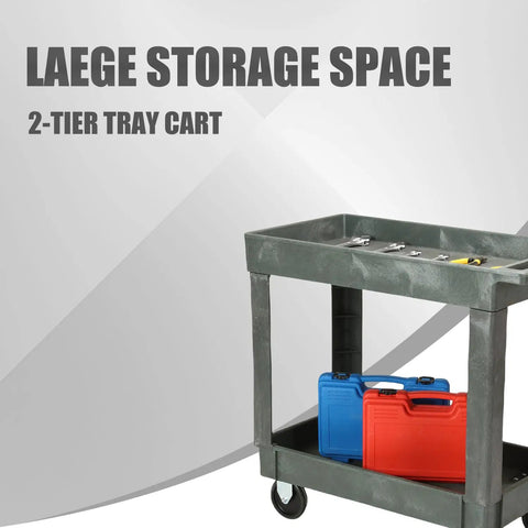 Heavy Duty Two Shelf Rolling Utility Cart With Smooth Rollin Casters And Straight Up Tough Frame For Massive Storage Loads Around Commercial Garage Or Workshop Indoor Outdoor Rust Proof Setup