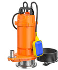 1HP Submersible Drain Pump With Float Switch Aluminum Sump Pump For Basement Flooding, garden and yard water removal, heavy duty