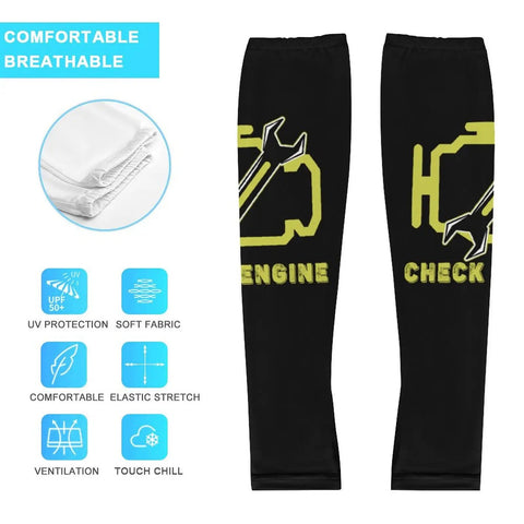 Cool Sun Protection Compression Arm Sleeves With Check Engine Light Graphic Breathable Ice Silk Fabric Unisex Athletic Guards for Cycling Golf Ride and Summer Hustle Large Flex Style on display