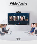 Top Shelf 4K AI Conference Webcam With Smart Auto Framing For Small Meeting Rooms And Zoom Certified Virtual Teams delivering wide-angle view for group calls.