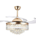 36 Inch Fandelier Ceiling Fan With Light Gold Dope Retractable Crystal Chandelier Style Reversible Blades Remote Control Dimmable LED Light Kit For Dining Room Living Room And Bedroom