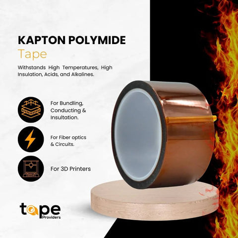 High Temperature Polyimide Tape One Quarter Inch By Thirty Six Yards 144 Count Pack For 3D Printers, PCBs displayed with features