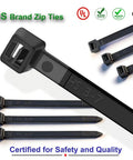 UV Protected Zip Ties 12 Inch 100 Pack Self Locking Nylon Cable Ties Black Heavy Duty For Indoor Outdoor Use Up To 70 Lbs Tensile Strength 4.8 Millimeter Wide 3.23 Inch Bundle Diameter