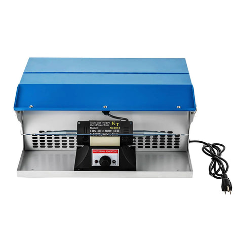 Back view of Workhorse Jewelry Polisher Buffer with 200W motor, dust collector, and LED light, 0-8000 RPM variable speed bench buffing machine
