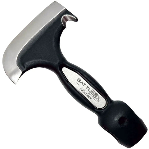 Five In One Survival Hatchet Head With Skinner Ulu Hammer Ripper And Gut Hook Leather Sheath side view