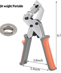 Grommet Tool Kit With Handheld Hole Punch Pliers, Portable Grommet Press Machine, Manual Puncher, 10mm silver grommet, dimensions