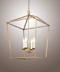 Rustic Aged Gold Cage Lantern Chandelier Pendant for Ceiling Light Fixture, Large 17 Inch Wide Hanging Light with Vintage Farmhouse Vibe