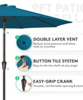 9 Foot Outdoor Patio Umbrella With Push Button Tilt And Crank Market Style Canopy 8 Sturdy Ribs UV Protection And Waterproof Fabric