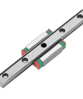 9mm Linear Rail Kit With Mini Bearing Steel Rail And Slide Block 95mm Length, mounted on flat surface, top view.