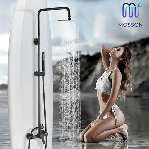 Top Shelf Matte Black Outdoor Shower System With Dual Function Faucet And Handheld Head Grade 304 Stainless Steel Construction Rust Resistant And Smooth As Butter For Effortless Backyard Refreshing