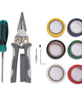 8 In 1 Heavy Duty Wire Stripper Pliers With Integrated Voltage Tester For Electricians Crimping Cutting Twisting And Short Circuit Testing with screwdriver and colored tape