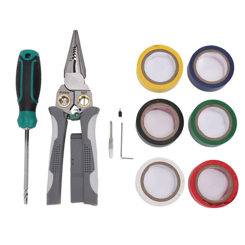 Heavy Duty Eight In One Wire Stripper Pliers With Built In Voltage Tester And Quick Grip Cable Cutter For Automotive And DIY Wiring Jobs, tools and tape