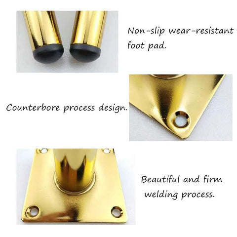 Golden Metal Sofa Legs Set 4 Beefy Adjustable Cone Furniture Feet showing non-slip pads and detailed base design
