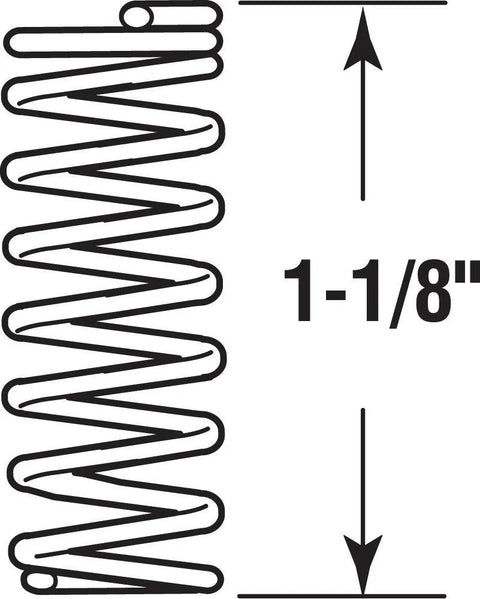 Compression spring, nickel-plated steel, side view; 3/8 in dia, 0.041 gauge, 1-1/8 in long, 4-pack