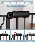Close-up of the locking mechanism on the Extra Wide Walk Through Baby Gate For Kids And Fur Babies, 67 To 71.5 Inch Black Safety Gate