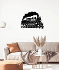 Dope Steam Locomotive Metal Wall Art For Living Room And Office Black 16 Inch Outdoor Decor Sign on white wall above sofa