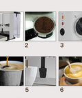 Steps showing Compact 15 Bar Espresso Machine For Home Use With 920W Power, Milk Frother Steam Wand, Removable 1.5L Water Tank features.