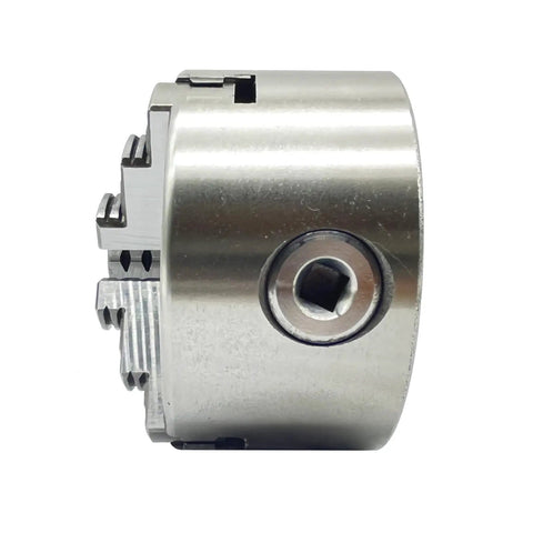 Side view of 4 Inch 3 Jaw Self Centering Lathe Chuck 100mm with Internal and External Jaws for CNC milling, drilling, wood turning.