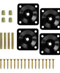 Heavy Duty 4 Piece Furniture Leg Mounting Plates Kit With M8 Hanger Bolts And Adapters for sofas and chairs, black steel plates