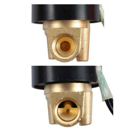Brass Ball Valve With One Quarter Inch Internal Thread, Solenoid Water Valve For Hot And Cold Water Lines, Easy To Install And Works With DC12V DC24V Or AC220V, Ideal For Garden Irrigation, Piping, And Water Systems. close-up brass threaded port
