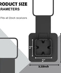 Diagram showing dimensions of 2 Inch Trailer Hitch Cover With American Flag Design For 2 Inch Hitch Receivers Class 3 4 5