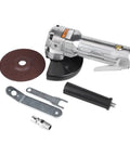 Badass Pneumatic Angle Grinder Coupled With A Four Inch Sanding Pad Delivers Eleven Thousand Rpm, includes accessories for metal polish tasks.