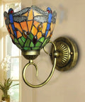 Dragonfly Stained Glass Tiffany Style Wall Lights Two Pack With LED E26 Bulbs Included, Easy Install Sconce Lighting