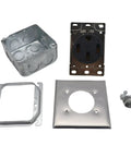 Built Like A Tank 50 Amp Power Outlet Receptacle Nema 14 50R components including galvanized housing and metal faceplate.