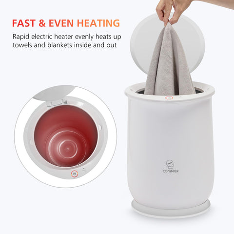 Large Towel Warmer for Bathroom with Auto Shut Off, Fast Heat Up in Minutes, demonstrated with towel insertion, top view shown