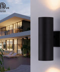 Dual Head Outdoor Porch Light Set With Dusk To Dawn Sensor, Matte Black Aluminum Cylinder And Tempered Glass Cover, IP65