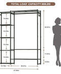 Dimensions of Sturdy Clothes Organizer And Storage Closet Rack With Hanging Rod And Four Shelves For Tops Coats