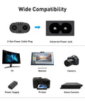 Diagram showing compatibility of Heavy Duty Six Point Six Foot Two Prong AC Power Cord Seven Amps 125 Volts 18 AWG with devices.