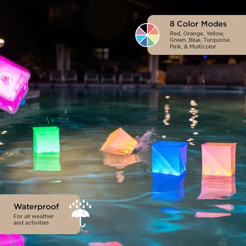 Floating Go To Solar Camping Lantern With 8 Color Modes And Twist To Inflate LED Lamp in pool at night
