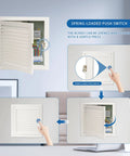 Premium White Aluminum Louvered Access Door For Standard Drywall Walls Delivering Solid Ventilation and sleek utility panel operation with spring-loaded push switch.