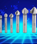 Six Baxnore HSS countersink bits with round shanks and 3-flute cutters in varying sizes.