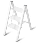 Lightweight Aluminum 3 Step Folding Step Stool With Wide Anti Slip Pedals, 330 Lbs Capacity, Portable Home Office Stepladder In White