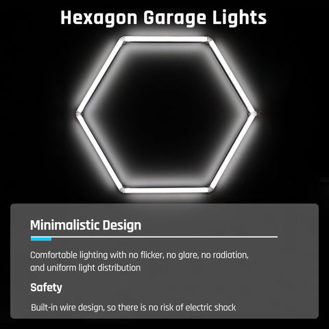 Hexagon LED Garage Lights 5 Pack 6500K Ultra Bright Ceiling Lighting for garages with minimalistic honeycomb design.